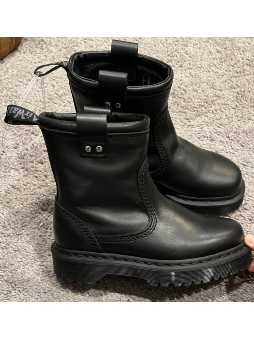 Dr. Martens Anistone Lo Leather Biker Pull-On Boots, Womens 6 Mens 5 Black NWOB